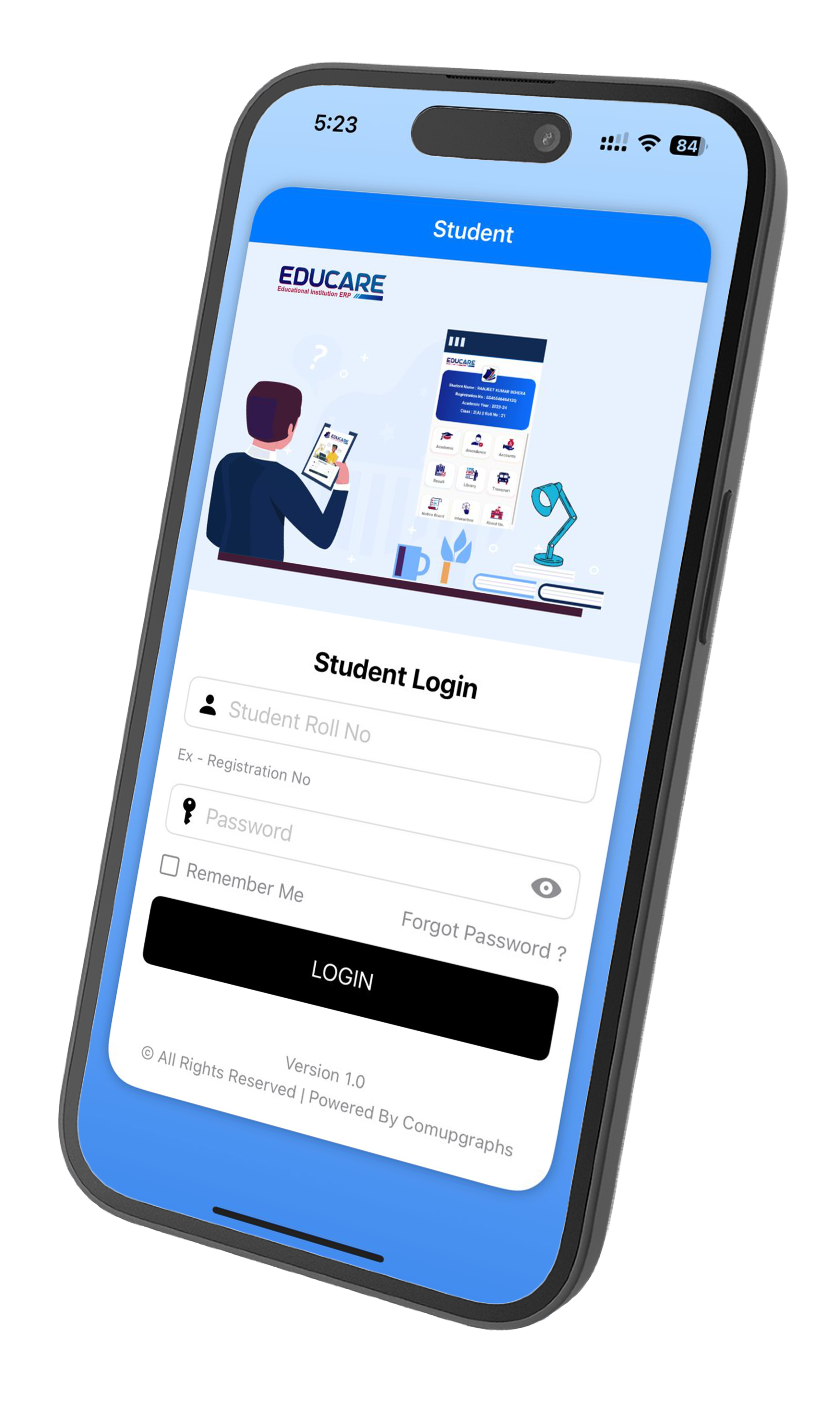Educare365 mobile app dashboard for Management