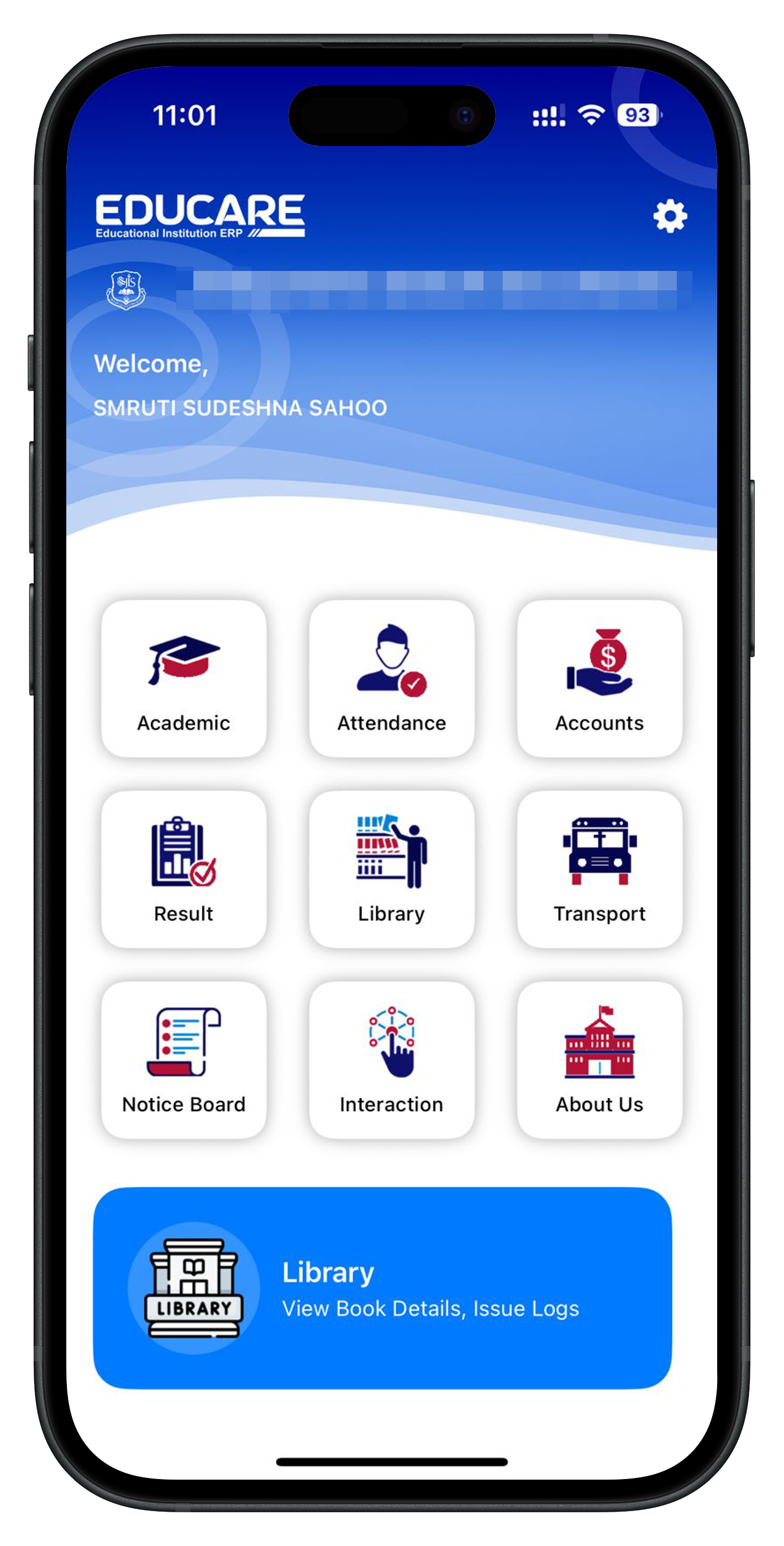 Educare365 mobile app dashboard for Management